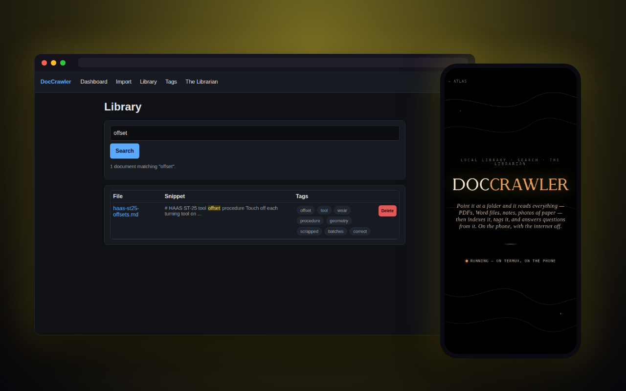 DocCrawler — a look inside, on desktop and phone