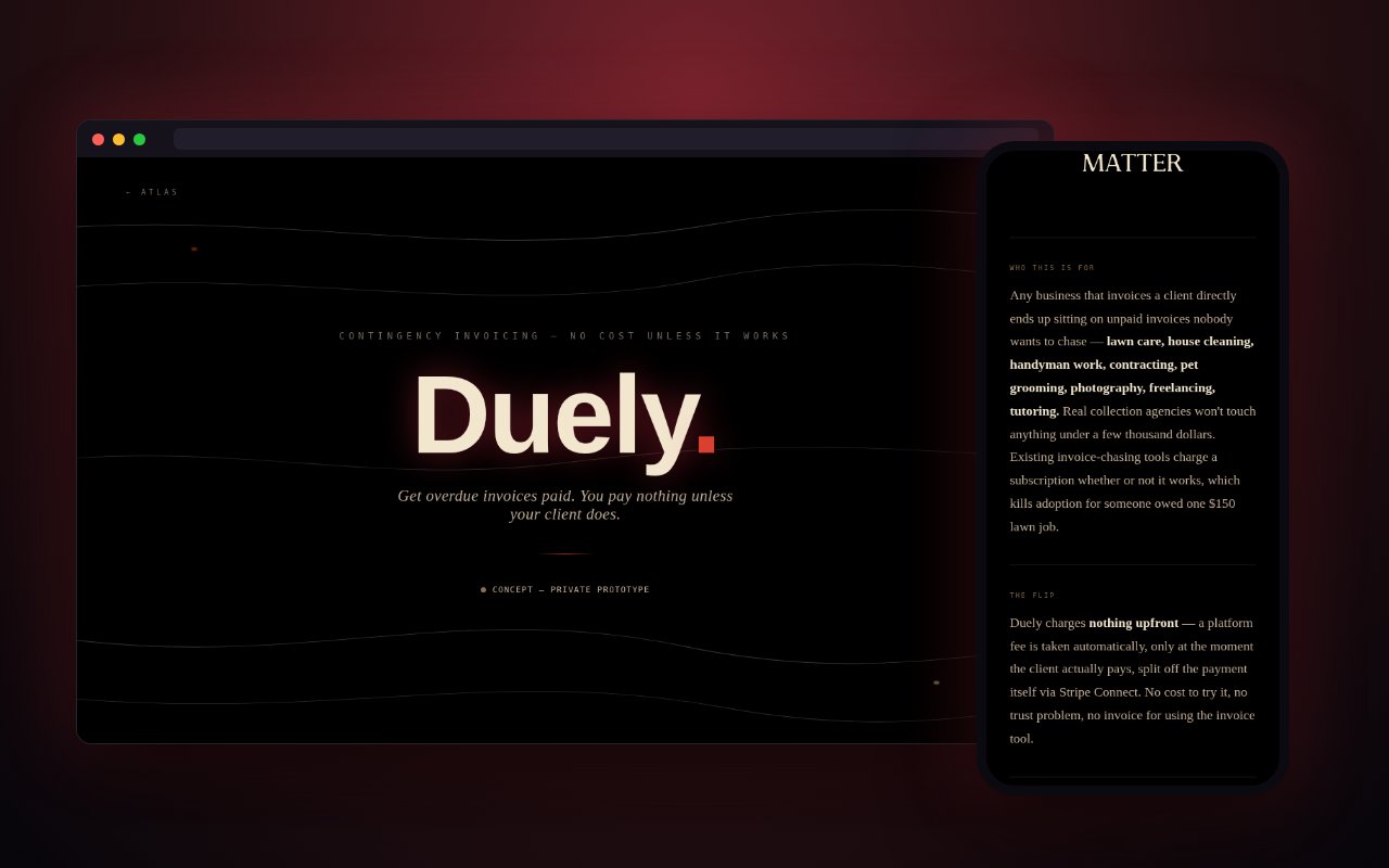 Duely — a look inside, on desktop and phone