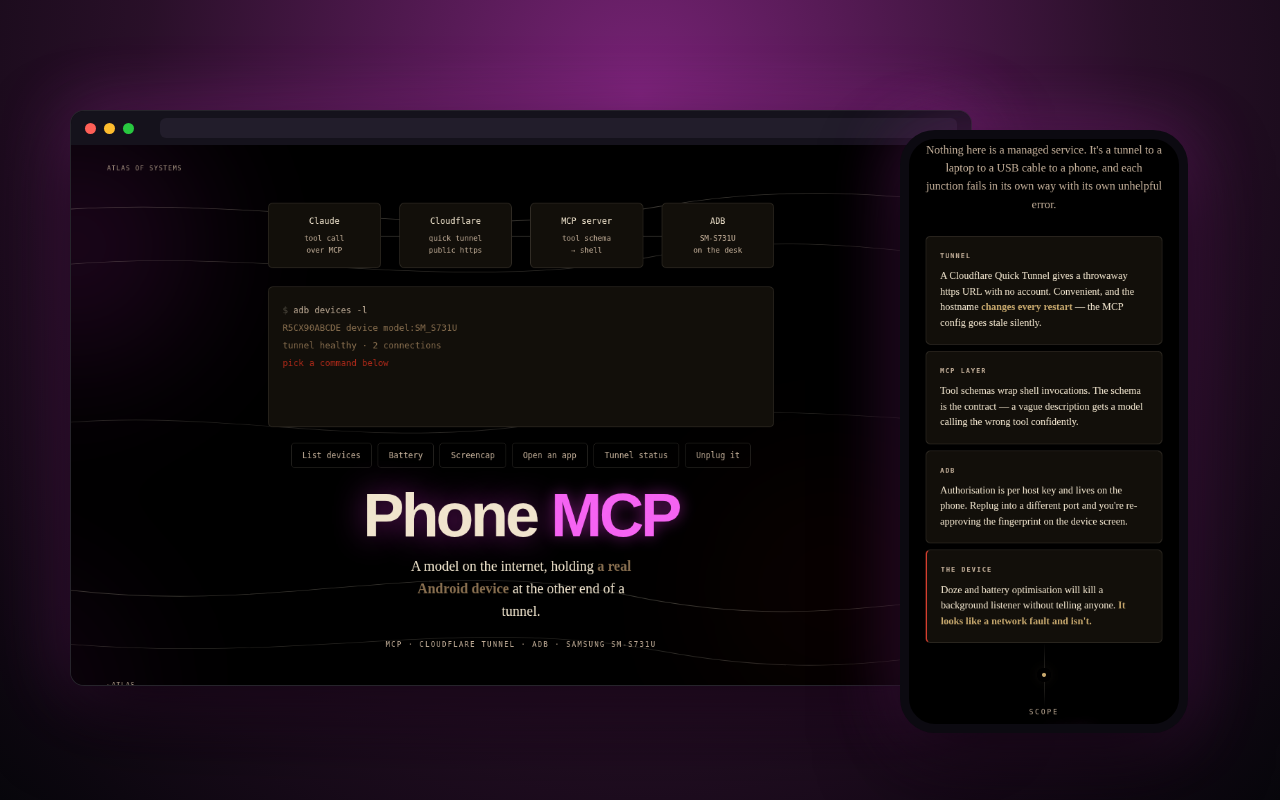 Phone MCP — a look inside, on desktop and phone