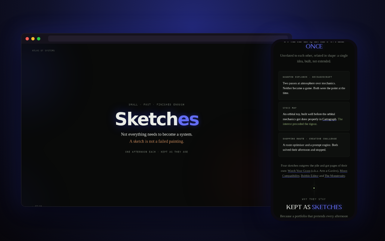 Sketches — a look inside, on desktop and phone