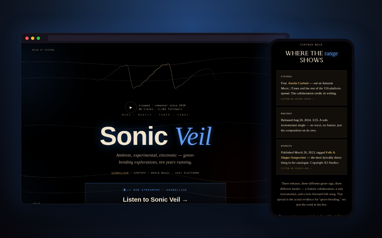 Sonic Veil — a look inside, on desktop and phone