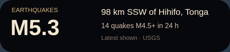 Earthquakes widget preview